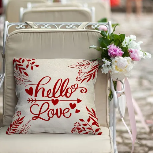 Vista 7 de Fahrendom Juego de 4 fundas de almohada decorativas con diseño de corazones de amor para el día de San Valentín, 20 x 20 pulgadas, diseño de flechas