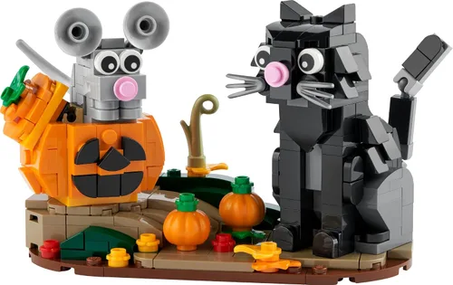 Vista 4 de LEGO Kit de Construcción de Halloween Gato y Ratón 40570, Decoración Fantástica de Halloween con Adorables Juguetes de Gato, Ratón y Calabaza