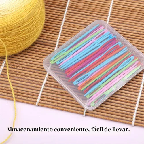 Vista 5 de LUNARM 50 piezas de agujas de coser de plástico, agujas de hilo de plástico de ojo grande con caja, agujas de plástico de 7 cm/2.76 pulgadas