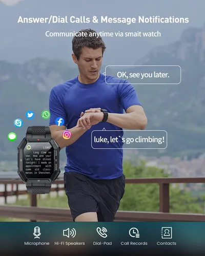 Vista 7 de Reloj inteligente con pantalla HD de 1.85 pulgadas, rastreador de ejercicio/llamada Bluetooth/modo deportivo, relojes inteligentes tácticos para 2
