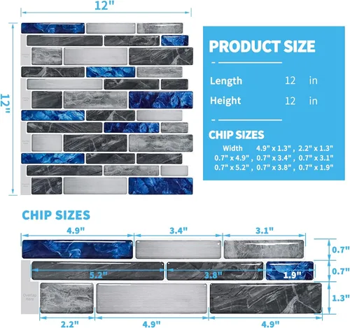 Vista 4 de Art3d - Azulejos autoadhesivos de alta calidad para salpicaduras de cocina, diseño de mármol, pack de 10 hojas de 30 x 30 cm