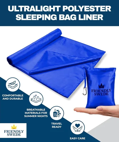 Vista 2 de The Friendly Swede Sleeping Bag Liner - Cold Weather Microfiber or Ultralight Polyester Adult Sleep Sack in 3 Sizes- for Hotel and Camping Sheets