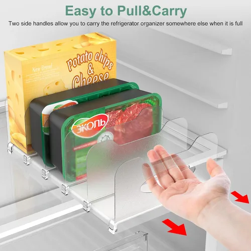 Vista 5 de SURETIVIAN Organizador para Congelador 30 cm Organizador Visible para Refrigerador con Divisores Removibles y Asas, Ajustable, Se Ajusta a Comidas