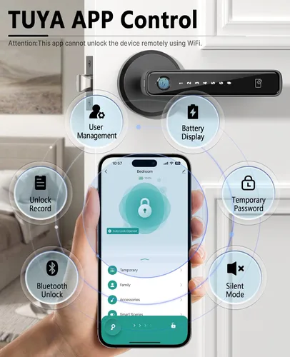 Vista 4 de Asidrama Cerradura de puerta inteligente con huella digital con mango de teclado, entrada sin llave a través de biométrico, aplicación, código
