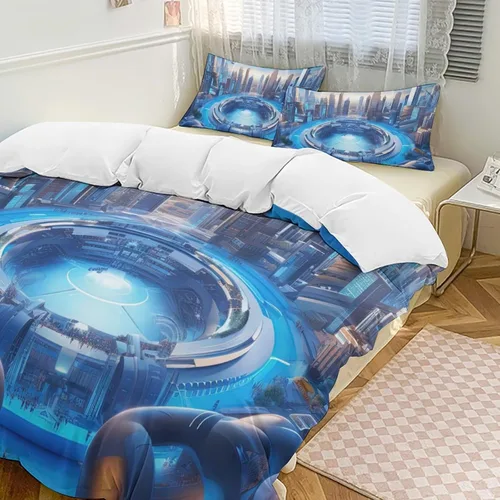 Vista 23 de Landscape Duvet Cover Full Size, Ultra Soft Microfiber Cityscape Bedding Set, 3 Pieces Night Scenery Pattern Comforter Cover Set with Zipper Closure