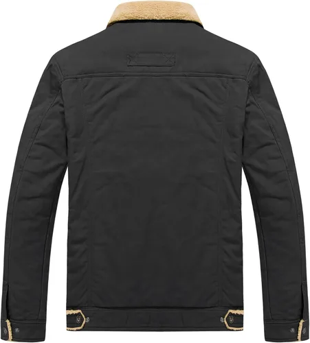 Vista 2 de CRYSULLY Chaqueta tipo cargo de invierno para hombre, con cuello de piel, forro polar, abrigo militar de algodón cálido