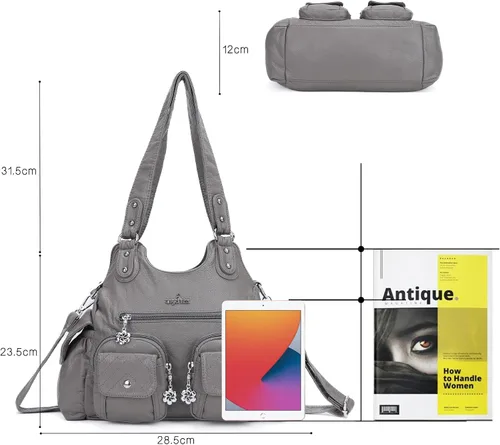 Vista 2 de Angel Kiss Bolsos de mano para mujer, bolso grande de piel sintética suave, con múltiples bolsillos, bolso de hombro con asa superior