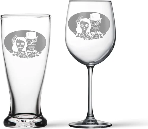Vista 11 de Alterd Industries Calavera de azúcar – Til Death Do Us Part grabado, vasos de tostado, regalos de boda para parejas, calavera de copa de vino