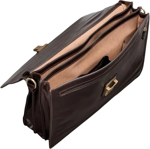 Vista 4 de Maxwell Scott Mens Luxury Quality Leather Classic 3 Section Briefcase The Paolo3 Laptop Business Travel Bag
