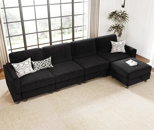 Vista 36 de KKL Sofá cama modular modular con otomana de almacenamiento, sofá cama convertible en forma de L/U para sala de estar, diseño reversible moderno