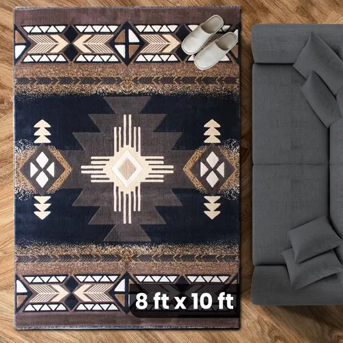 Vista 25 de YHSF South West - alfombra estilo nativo americano del suroeste C318 - fácil de limpiar, gruesa, suave, duradera, alfombra inspirada en tribus