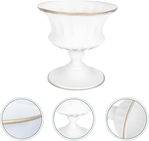 Vista 7 de PRETYZOOM Maceta pequeña de urna, florero de cerámica blanca para centro de mesa, arreglo floral blanco, decoración de mesa de boda