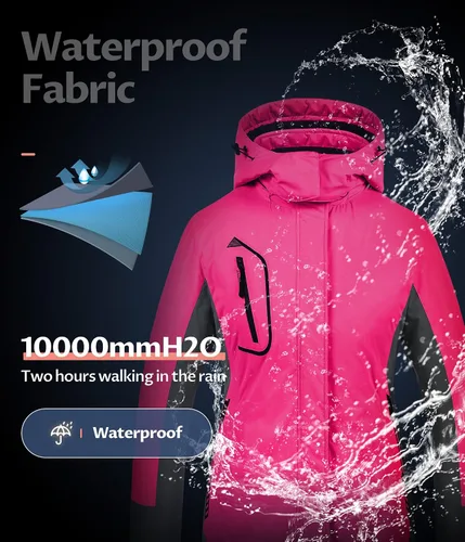 Vista 4 de CREATMO US Chaqueta de esquí impermeable de montaña para mujer, resistente al viento, chaqueta de snowboard cálida para invierno