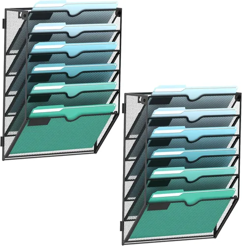 Vista 9 de SUPEASY Organizador de archivos de pared de 6 niveles, archivos de pared colgantes para papeles, carpetas, revistas, organizador de pared
