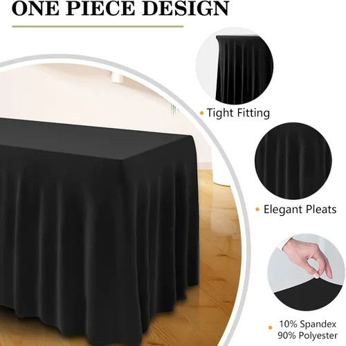 Vista 2 de Mantel de una pieza y falda para mesas rectangulares, mantel ajustable de elastano de 6 pies con falda de volantes para bodas, banquetes, baby Negro