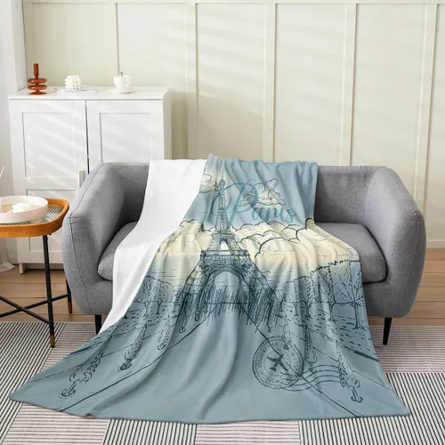 Vista 14 de Castle Fairy Manta de forro polar Sherpa con estampado de aviones para niños, manta de franela de dibujos animados para sofá, avión, azul y blanco
