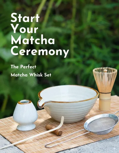 Vista 10 de Juego de batidor de matcha, juego de matcha, kit de matcha, cuenco de matcha con boquilla, cuchara, tamiz, batidor de bambú, soporte de Chasen