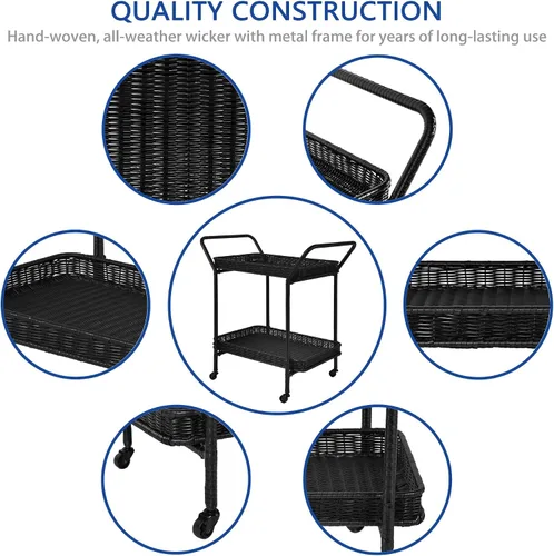 Vista 5 de Jeco Carrito de mimbre para patio en negro