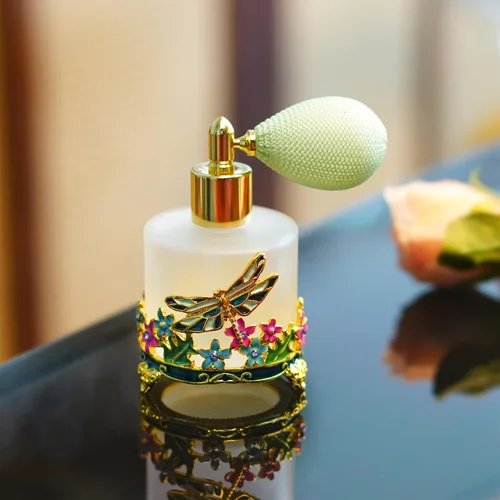 Vista 6 de YU FENG Botella de perfume de libélula de la vendimia 5ML y libélula verde de 0.6 fl oz con flores botella de spray de perfume esmerilado