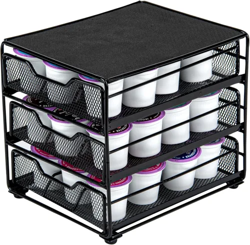 Vista 7 de Restaurantware - Soporte para cápsulas de café de 6.69 x 6.69 x 8.66 pulgadas, organizador de cápsulas de café de hierro para 27 K-Cup, cajón