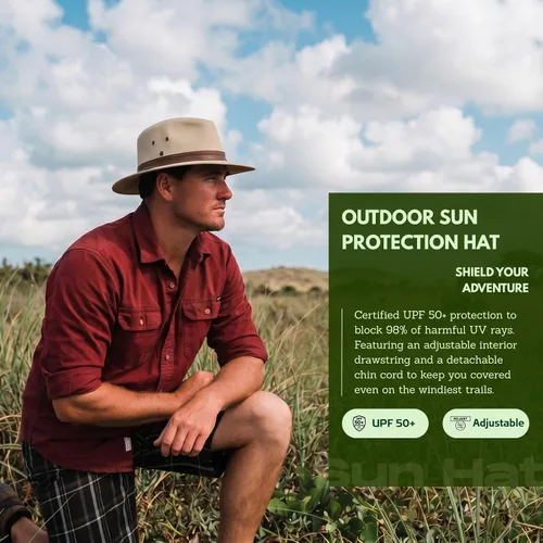 Vista 4 de TOP-EX Sombrero de sol Safari Aussie para hombres y mujeres, UPF 50+ ala Beige-blanco.