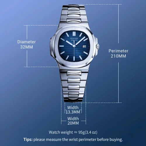 Vista 6 de Reloj de pulsera japonés de cuarzo para mujer, con esfera azul, reloj cuadrado para mujer, resistente al agua, relojes analógicos de cristal, correa
