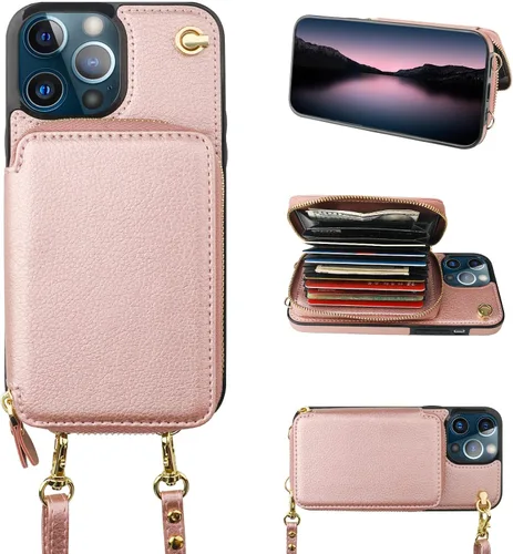 Vista 10 de Bocasal - Funda tipo cartera con múltiples ranuras para iPhone 13 Pro, color negro RFID Blocking PU Leather Purse Case with Card Holder, Handbag