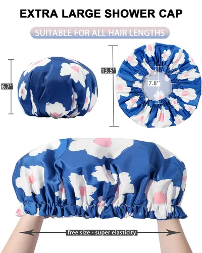 Vista 3 de YIZIJIZI - Gorro de ducha, gorras de baño para mujer reutilizables impermeables, gorras de ducha de dos capas grandes reutilizables adecuadas