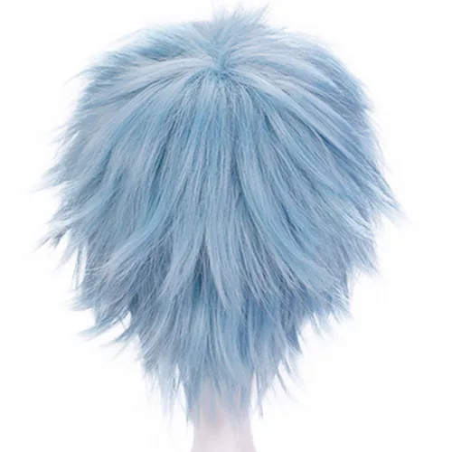Vista 5 de ANOGOL - Peluca de cosplay de anime azul para hombre, peluca corta azul claro, pelo corto con puntas
