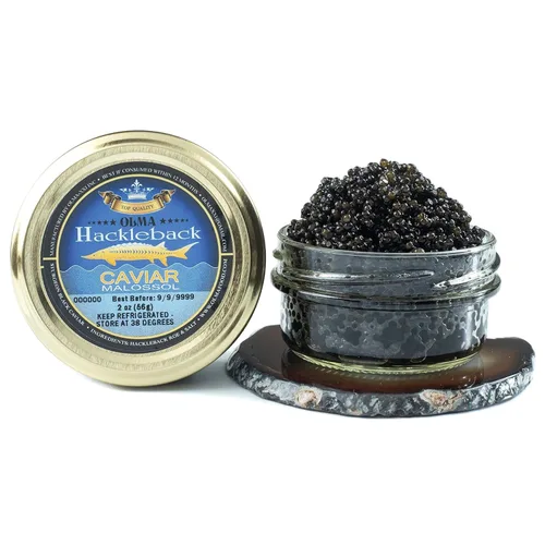 Vista 7 de Envío nocturno – Olma American Hackleback Sturgeon Black Caviar – Perlas de grano medio, grado superior, 1 oz / 28 g Dark glossy gray pearls with