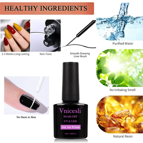 Vista 6 de Vnicesli Esmalte de gel blanco para arte de uñas, pintura de gel para uñas en espiral, pincel fino para arte de uñas en bolígrafos de gel, pintura