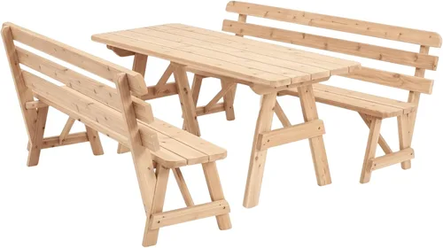 Vista 5 de Mesa de cedro rojo de 4 pies con 2 bancos con respaldo de cedro rojo, tinte de cedro mancha de cedro
