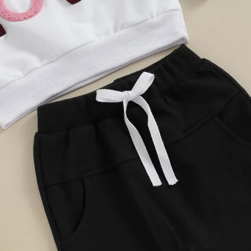 Vista 6 de SOLILOQUY Conjunto de sudadera con cuello redondo y estampado de letras para el día de San Valentín para bebé niño y niña