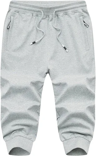Vista 6 de FASKUNOIE Pantalones deportivos cortos casuales de algodón para hombre 34 pantalones deportivos capri transpirables por debajo de la rodilla