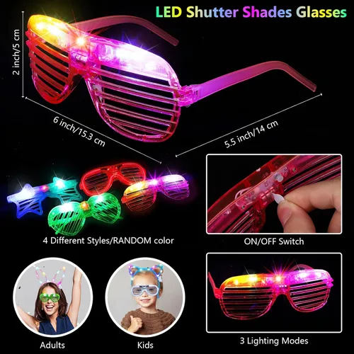 Vista 3 de ADXCO 60 piezas de suministros de fiesta que brillan en la oscuridad, recuerdos de fiesta de neón con luz LED, regalos de fiesta con gafas