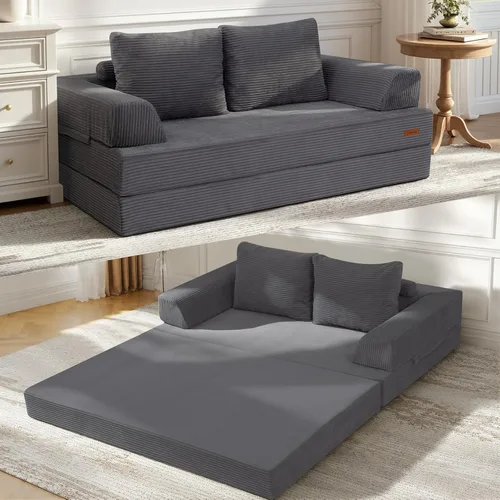 Vista 9 de COMAX Sofá cama futón, sofá cama convertible 4 en 1, sofás deshuesados para sala de estar, sofá biplaza plegable pequeño plegable que ahorra Gris