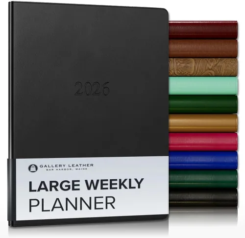 Vista 10 de Gallery Leather Planificador Semanal y Mensual Grande 2025-2026, Calendario Planificador y Cuaderno Elegantemente Encuadernado con Elegantes Bordes