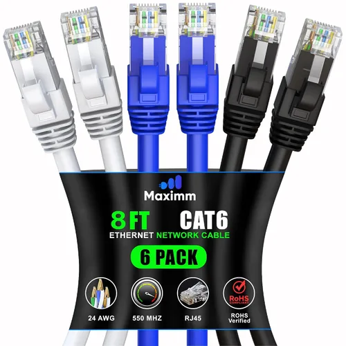 Vista 11 de Maximm Cable Ethernet Cat 6 de 0.6 pies (paquete de 6) – Cable LAN de alta velocidad, cable de Internet, cable de conexión y cable de red – UTP