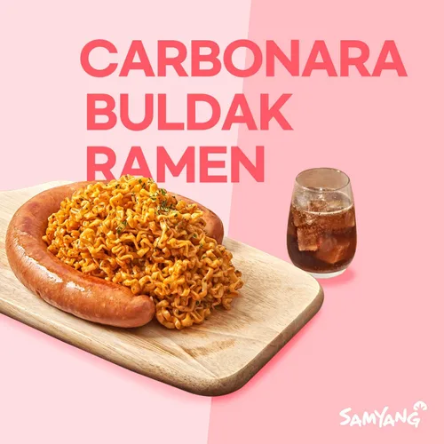 Vista 4 de Paquete cremoso de Carbonara Fiesta Bolsa de 5 paquetes de ramen SAMYANG Carbonara Buldak sabor pollo – Certificado Halal – 22.95 oz (paquete de 1)