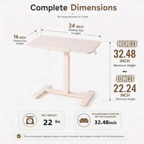 Vista 2 de Escritorio con ruedas para niños, 24 x 16 pulgadas, ajustable Blanco crema