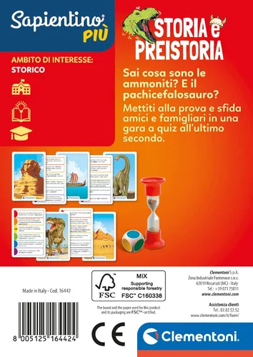 Vista 3 de Clementoni - Sapientino Testa Prehistoria Juego Educativo 6 Años, Quiz, Flashcards Historia-Made in Italy, Color Italiano, 16442