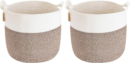 Vista 13 de Goodpick - Cesta tejida de yute para mantas, organización de ropa, cuerda de algodón, 40L Soft Blanket & Laundry Basket with Handles, Baby Toy