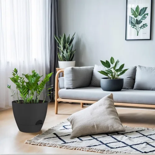 Vista 3 de ZMTECH Juego de 2 macetas de 10 pulgadas para plantas de interior, macetas de riego automático con agujeros de drenaje y platillo para plantas al