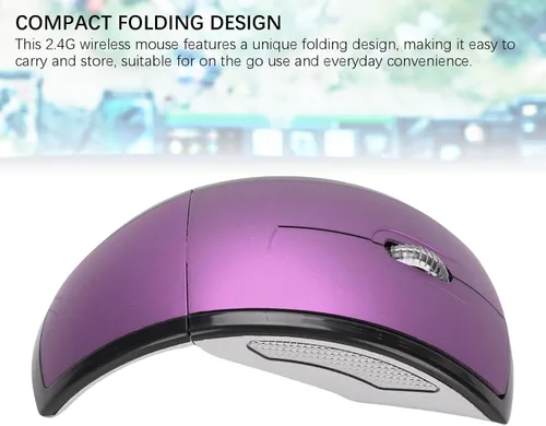 Vista 2 de XUMIUZIY Ratón inalámbrico plegable, mouse ergonómico portátil de 2.4 G con apagado magnético, para computadora portátil (morado)