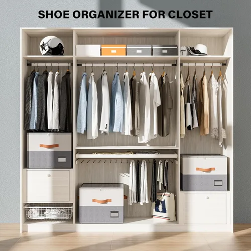 Vista 6 de Dayacoco Paquete de 1 organizador de zapatos para armario, se adapta a hasta 16 pares, organizador plegable de almacenamiento de zapatos