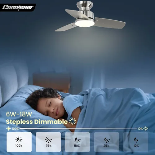 Vista 4 de Conciseer - Ventiladores de techo de 30 pulgadas con luces y control remoto, para dormitorio, sala de estar, oficina, montaje empotrado, 3CCT