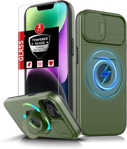 Vista 84 de Funda magnética para iPhone 11 Pro compatible con carga inalámbrica MagSafe, con 2 protectores de pantalla, anillo kickstand de 360° integrado +