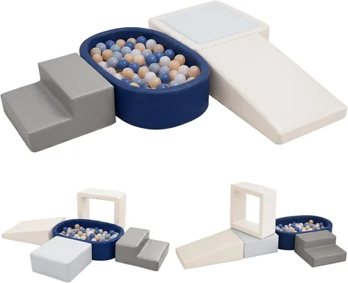 Vista 8 de JungleDove Juego de bloques de escalada de espuma suave para niños pequeños – 5 piezas ovaladas de bolas y estructura de juego con cuero crema
