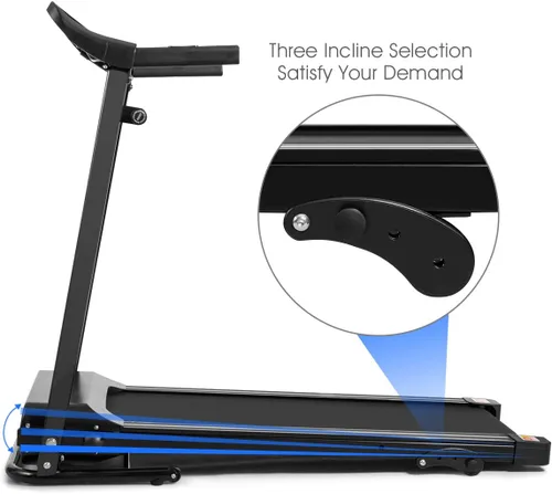 Vista 3 de Goplus Caminadora eléctrica plegable, inclinación ajustable y diseño de bajo ruido, con pantalla LCD y sensor de frecuencia cardíaca, máquina