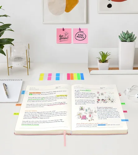 Vista 6 de Cuaderno rayado, 365 páginas B5, diarios grandes para escribir cuaderno a rayas, diarios de cuero de tapa dura rosa para mujeres y hombres, cuaderno